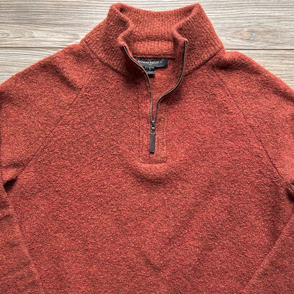 SOLD Banana Republic | Quarter-Zip Wool Blend Sweater in Burnt Orange (XS/Small) - Picture 3 of 13